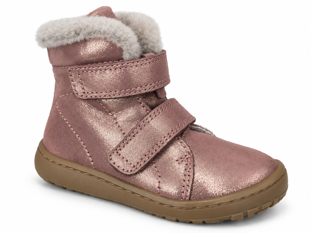 Dívčí zimní Barefoot boty G3160248-11 Furry Boot Pink Gold1